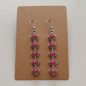 Fashion Jewelry Pink and Silver Geometric Earrings